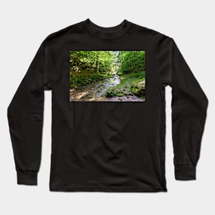 Mountain river flowing through valley Long Sleeve T-Shirt